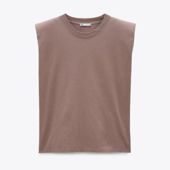 ZARA Mauve Shoulder Pad Minimalist Cotton Shirt S (Oversized) - Picture 1 of 6